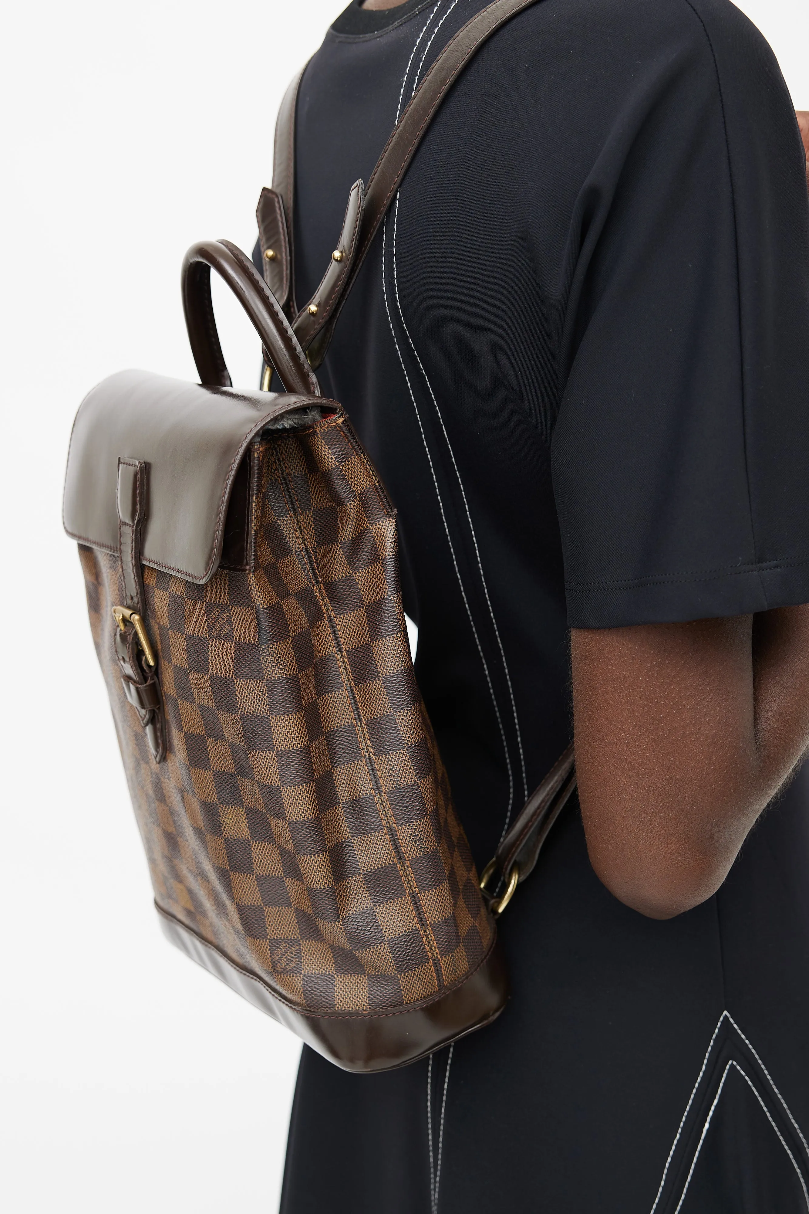 2000 Brown Damier Ebene Soho Backpack
