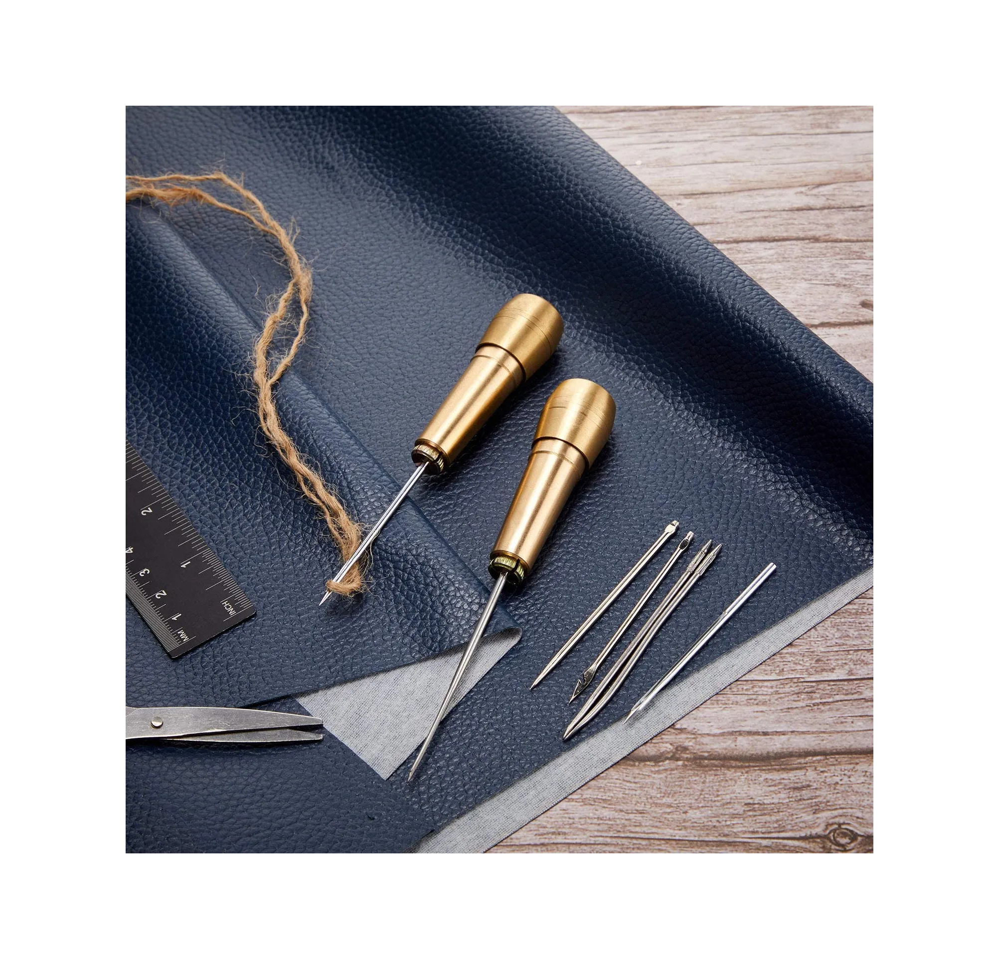 6 Pieces Canvas Leather Sewing Awl Leather Sewing Needle Awl Hand Stitch with 2 Pieces Copper Handle for Handmade Leather Sewing Tools Shoe and Leather Repair