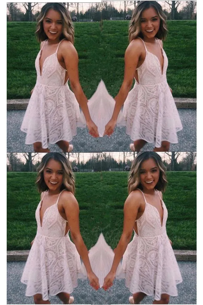 A-Line Spaghetti Strap Short Graduation Prom Dress, Homecoming Party Dress P321