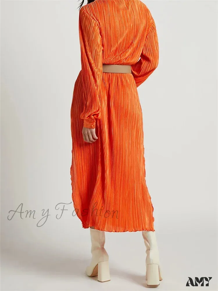 Amy Fashion - Women Buttons Down Shirt  Sleeve Deep V Neck Solid Ruched  Side Split Party Female Vestidos