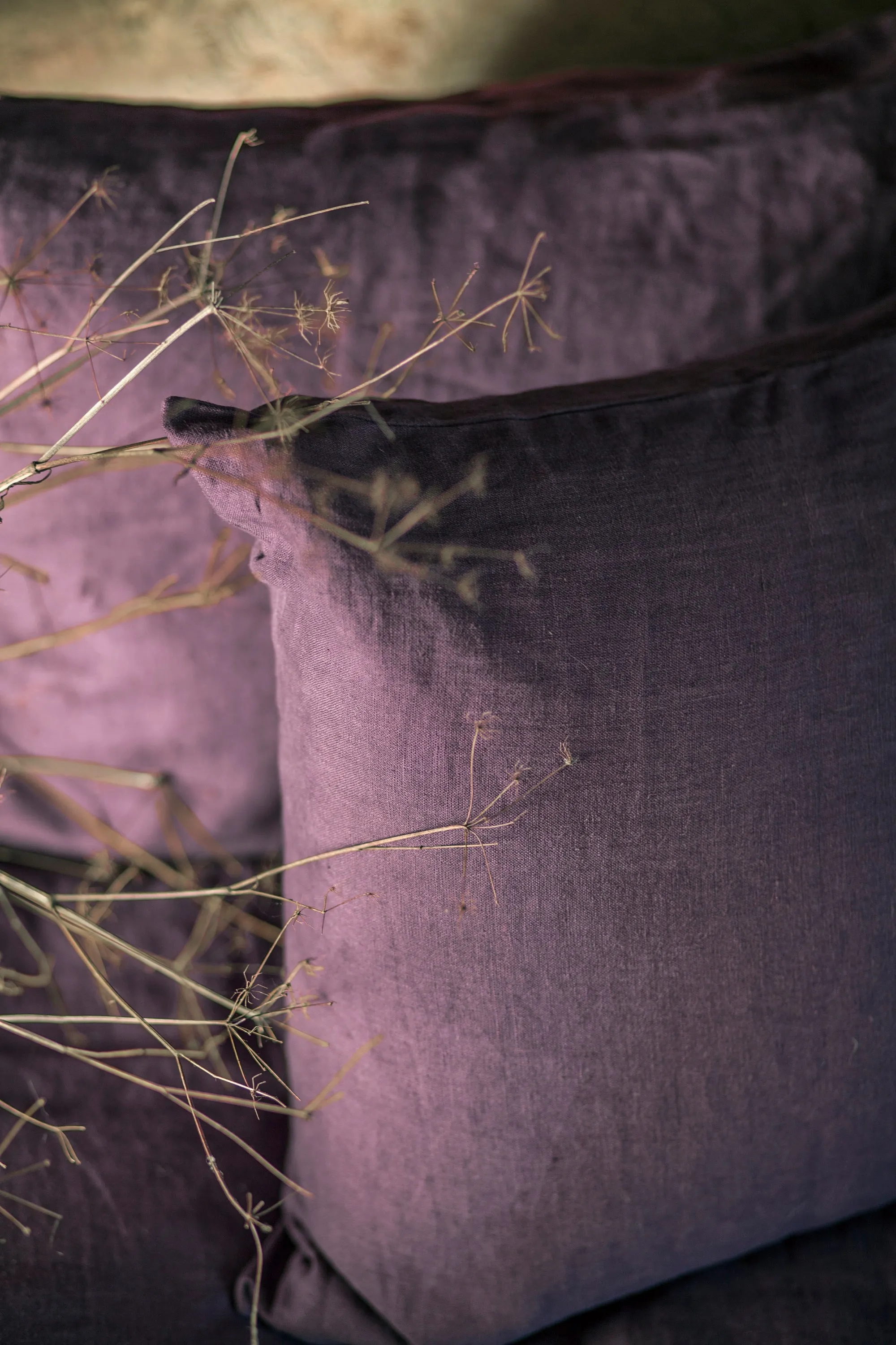 Aubergine Color Linen Pillow Case