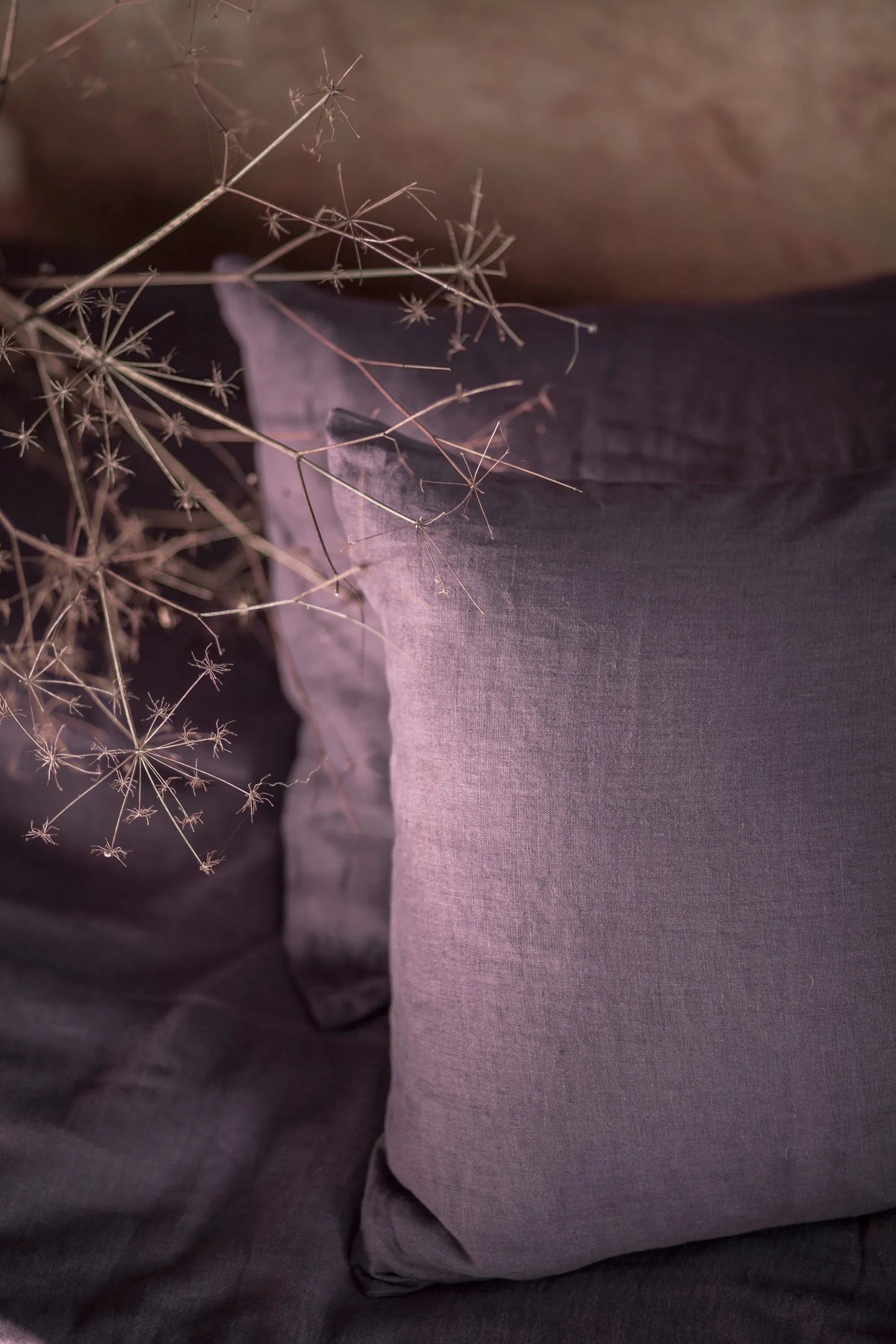 Aubergine Color Linen Pillow Case