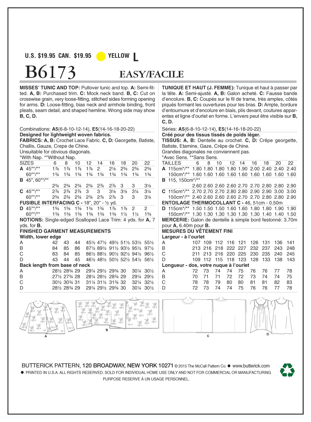 B6173 Misses' Tunic and Top