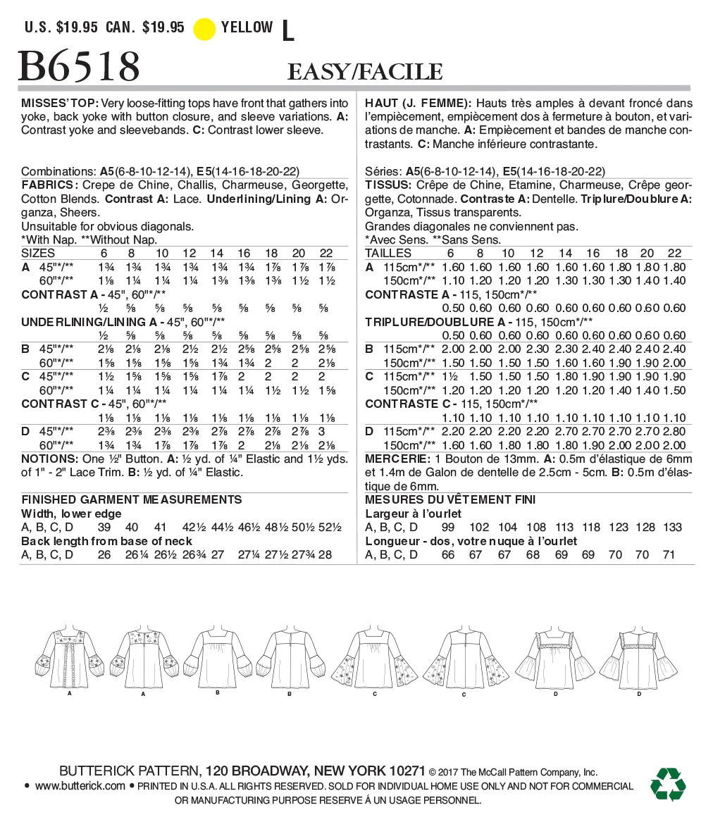 B6518 Misses' Square-Neck Top with Yoke