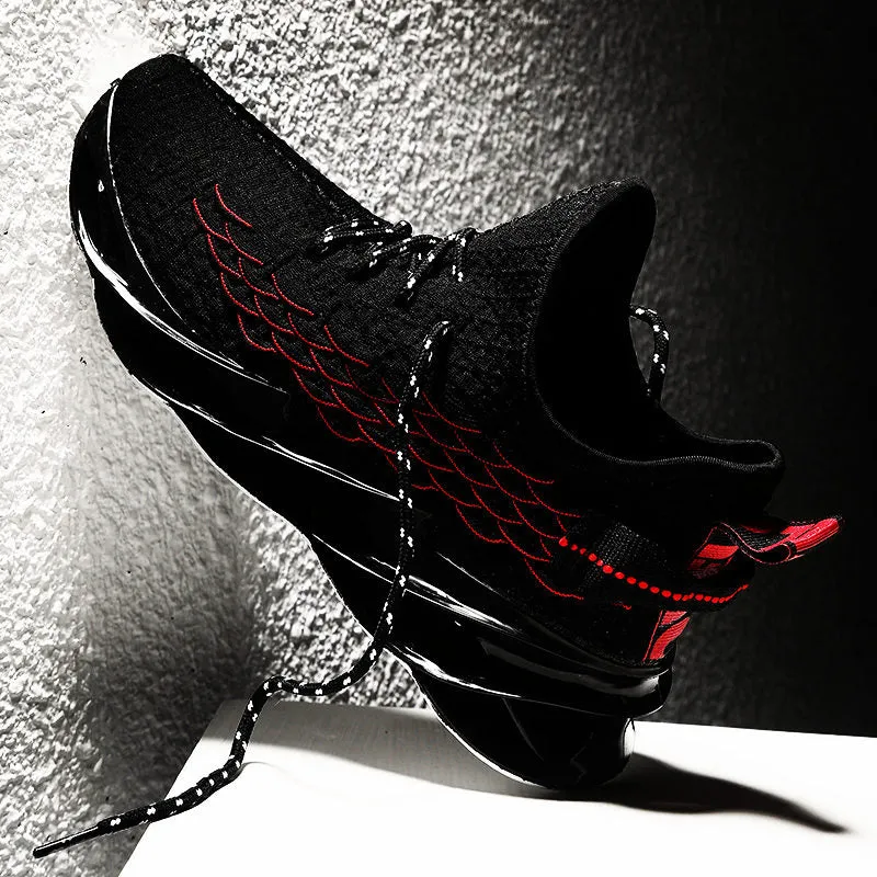 Breathable Black & Red Running Sneakers