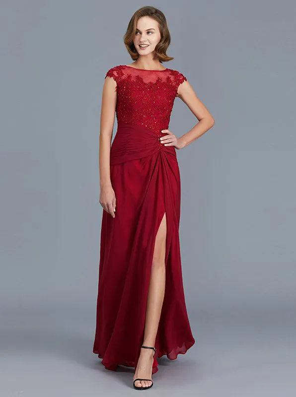 Burgundy Mother of the Bride Dresses,Mother Dress with Slit,Formal Mother Dress,MD00024