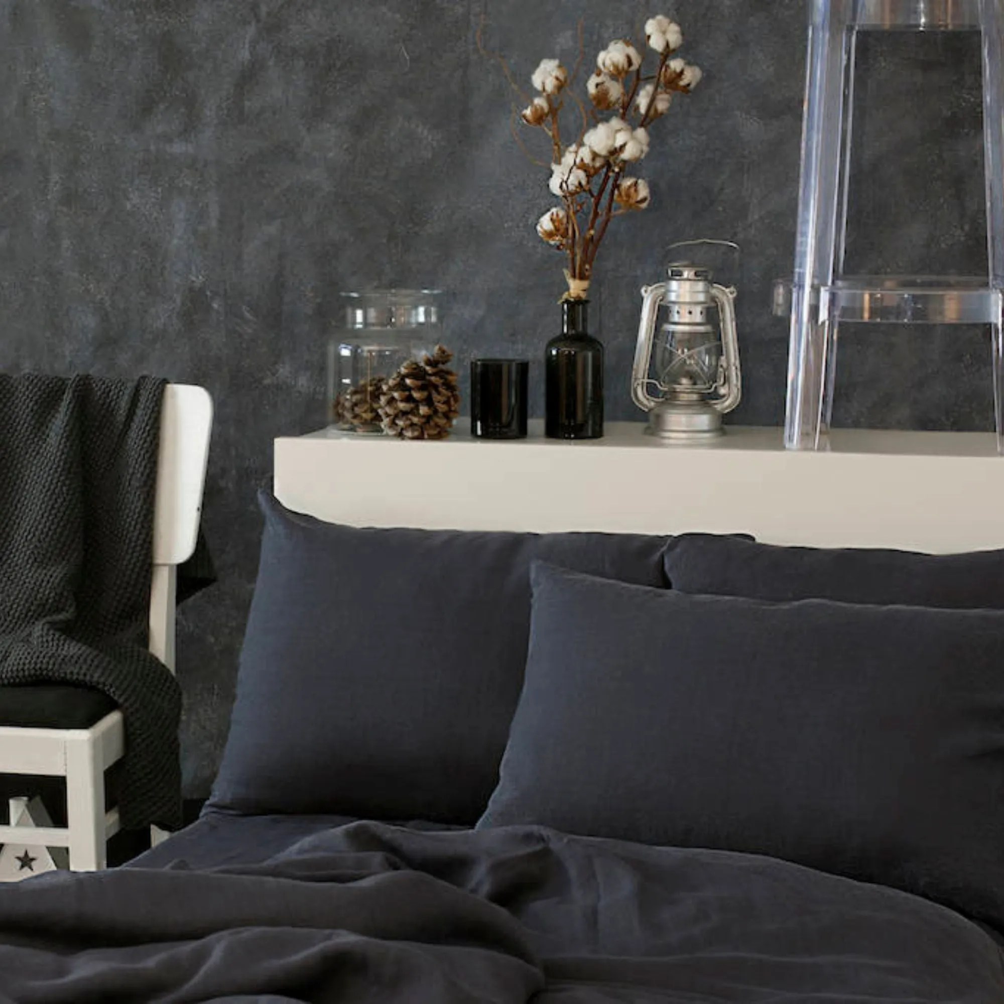 Dark Gray Linen Pillow Case
