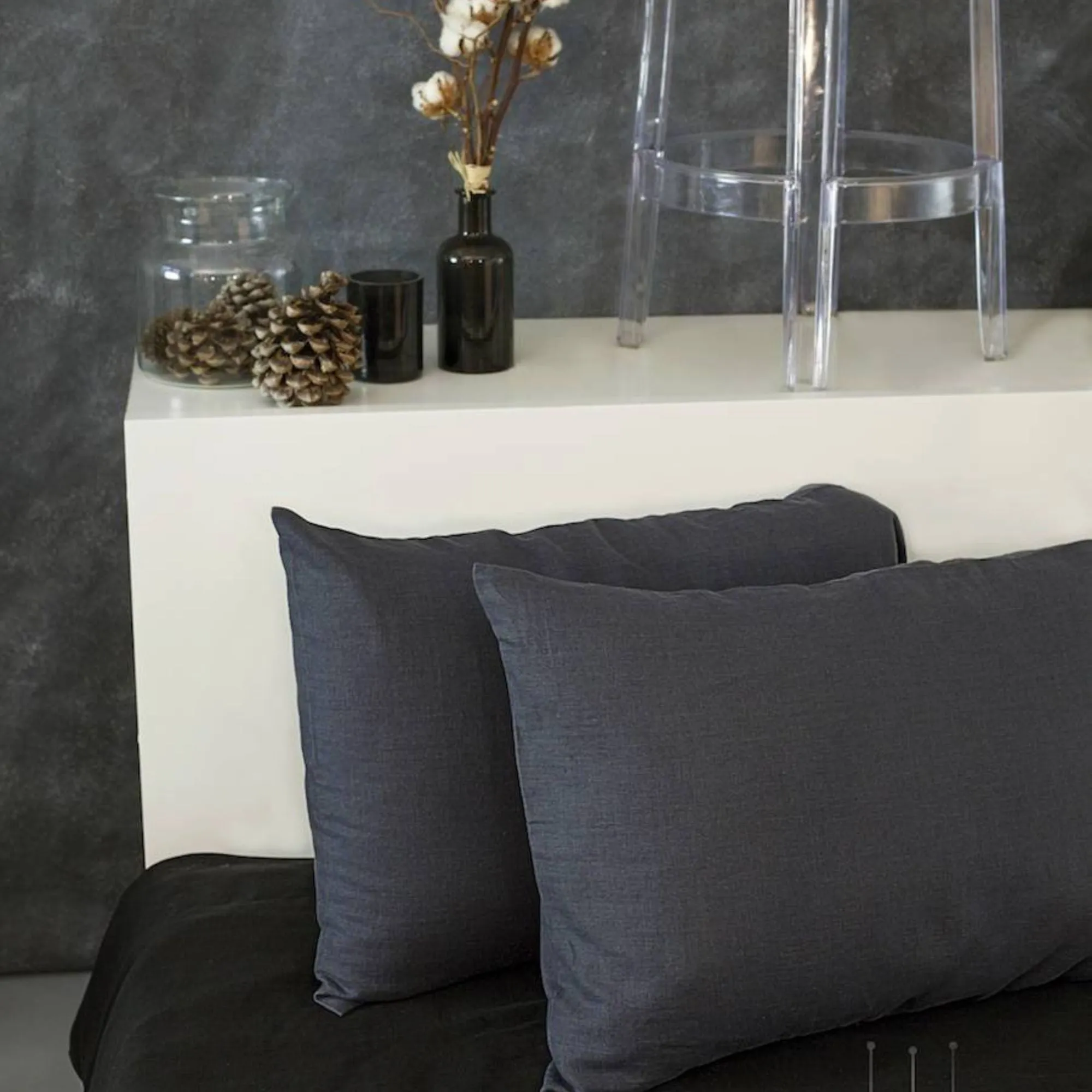 Dark Gray Linen Pillow Case