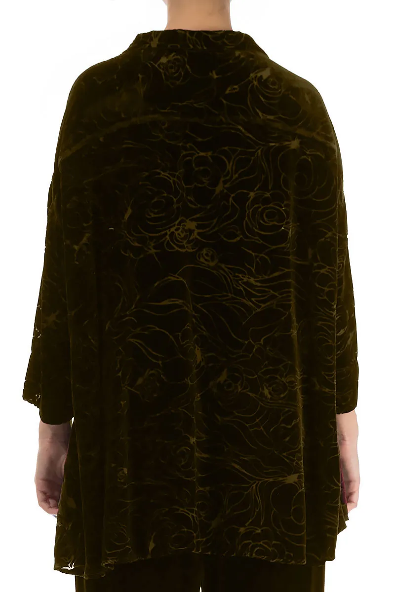 Devoré Roses Golden Sage Silk Velvet Shirt