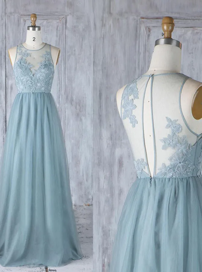 Elegant Bridesmaid Dresses,Tulle Bridesmaid Dress with Illusion Back,BD00371