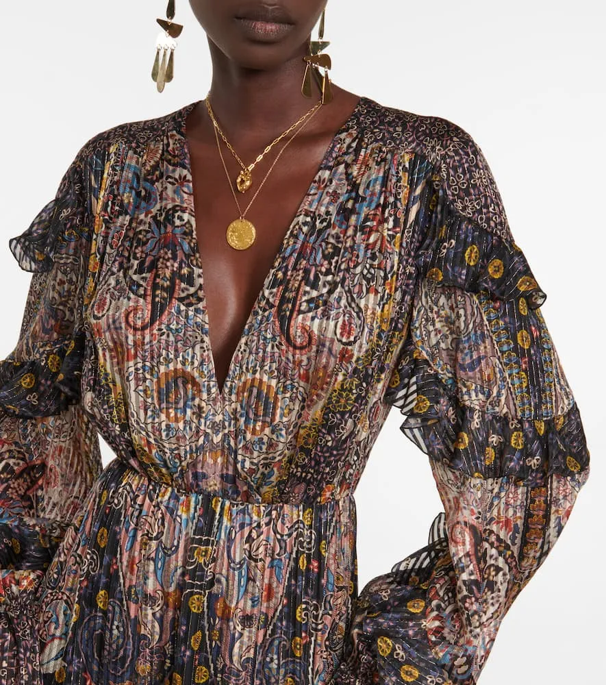 Etro Paisley pleated metallic silk gown