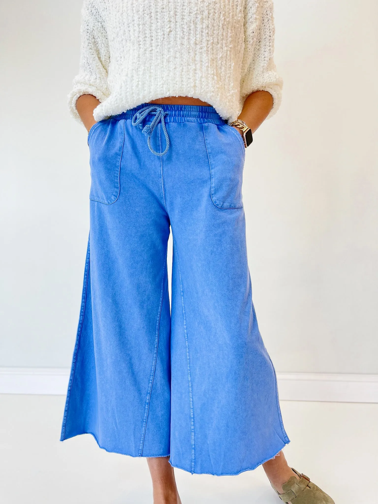 Feeling Spontaneous Wide Leg Pants - Cornflower Blue