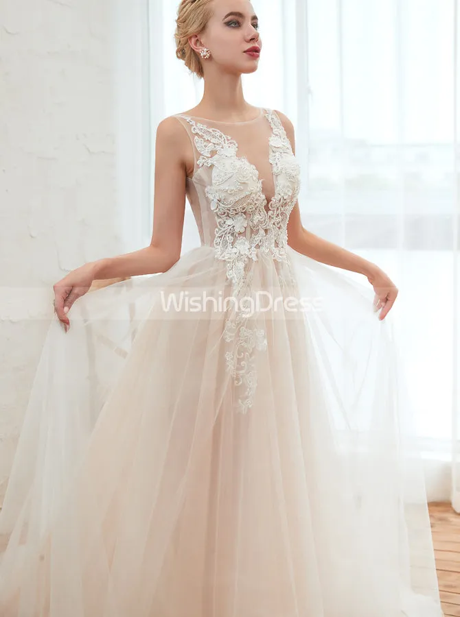 Garden Wedding Dresses,Illusion Tulle Bridal Dress,WD00482