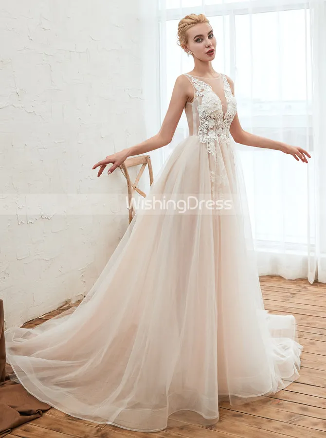 Garden Wedding Dresses,Illusion Tulle Bridal Dress,WD00482