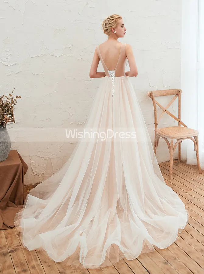 Garden Wedding Dresses,Illusion Tulle Bridal Dress,WD00482
