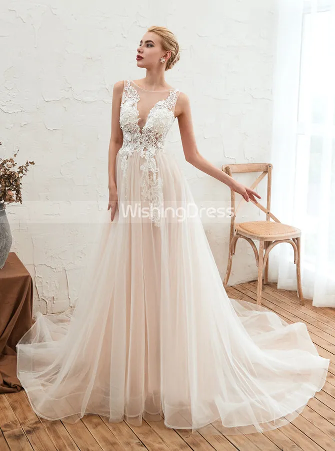 Garden Wedding Dresses,Illusion Tulle Bridal Dress,WD00482