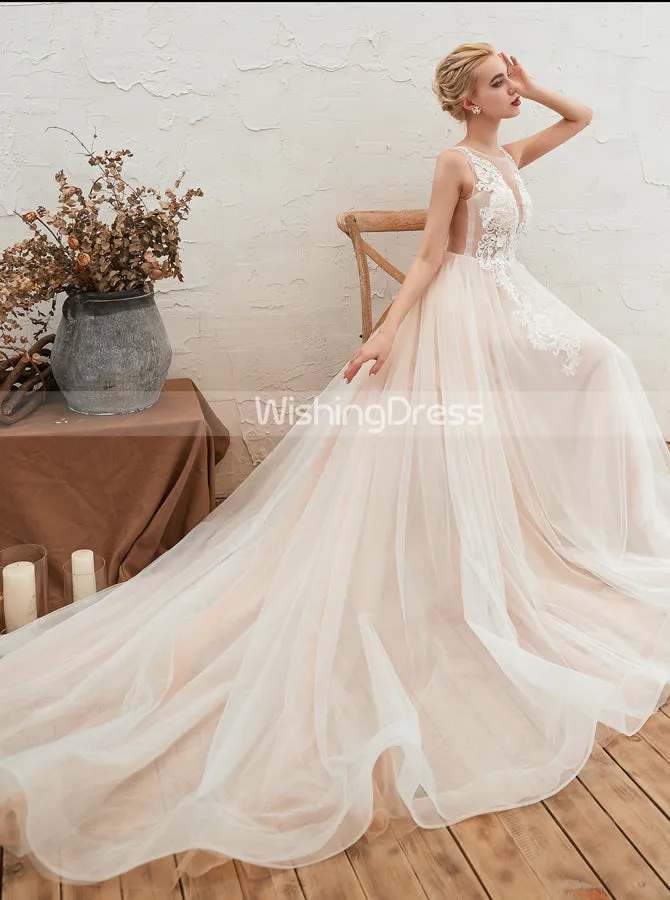Garden Wedding Dresses,Illusion Tulle Bridal Dress,WD00482