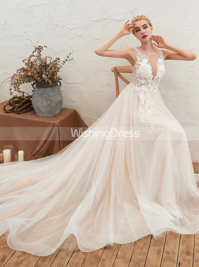Garden Wedding Dresses,Illusion Tulle Bridal Dress,WD00482