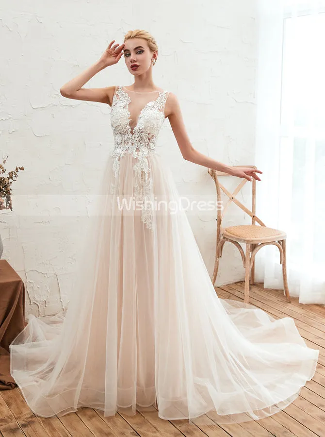 Garden Wedding Dresses,Illusion Tulle Bridal Dress,WD00482