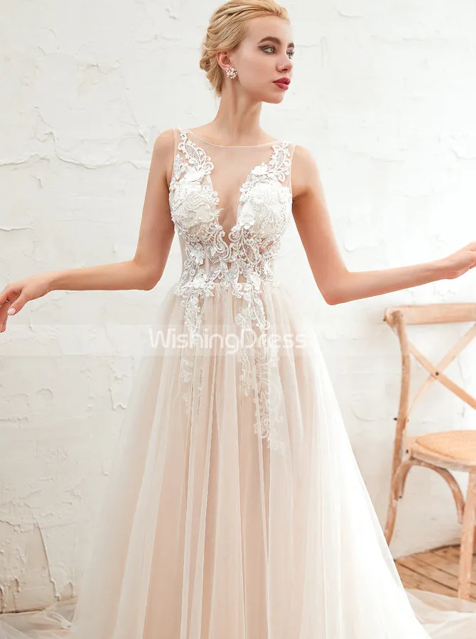 Garden Wedding Dresses,Illusion Tulle Bridal Dress,WD00482