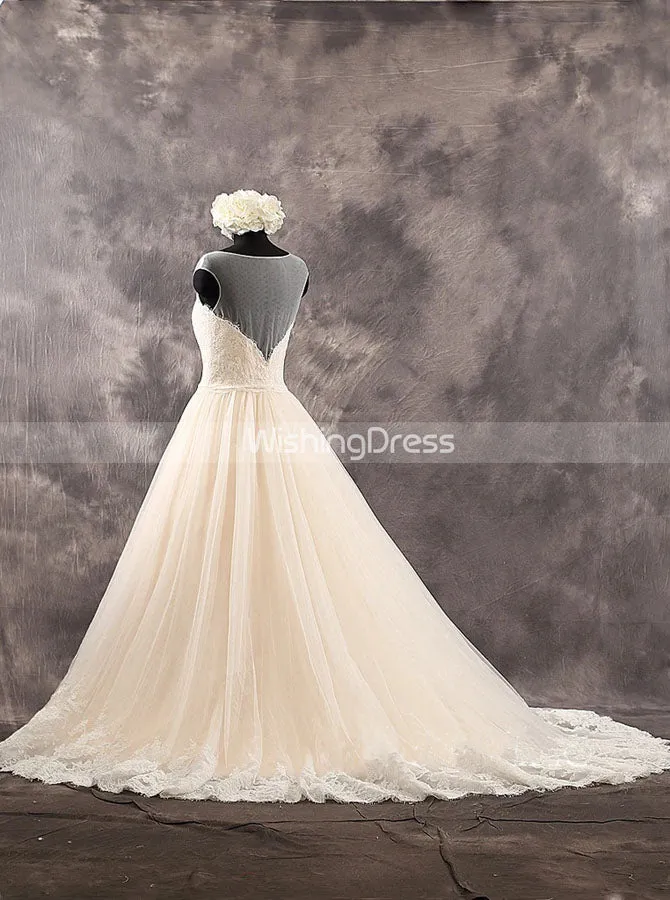 Gorgeous A-line Wedding Dresses,Bridal Dress with Illusion Neckline,WD00545