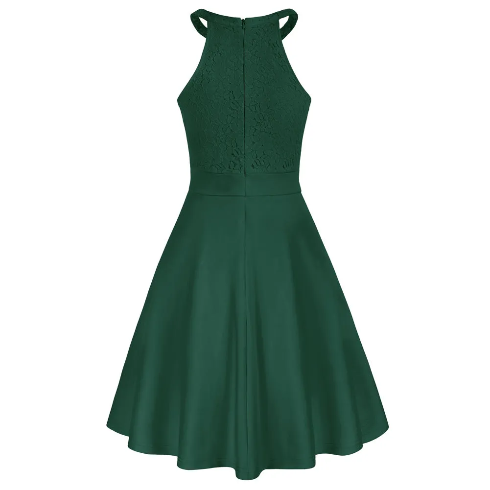 Lace Overlay Dress Cut-out Shoulder Crew Neck Defined Waist Dress