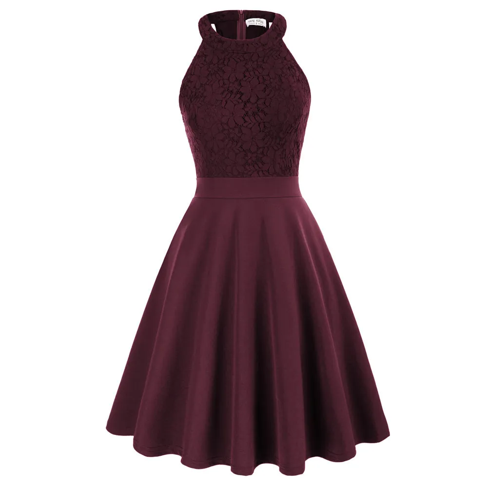 Lace Overlay Dress Cut-out Shoulder Crew Neck Defined Waist Dress