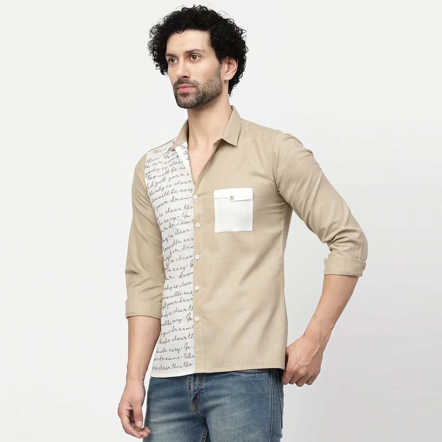 Linen Shirt With Embroiderd Calligraphy