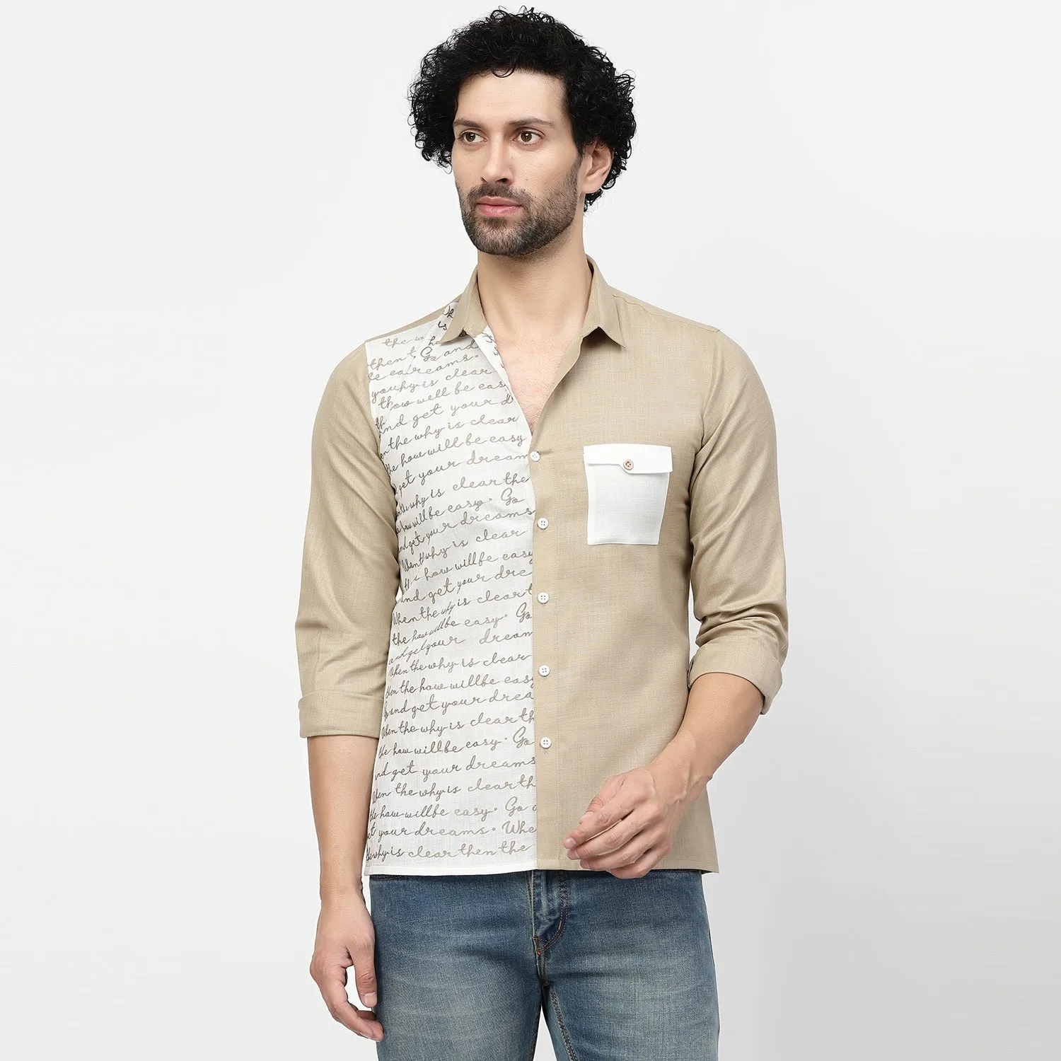 Linen Shirt With Embroiderd Calligraphy