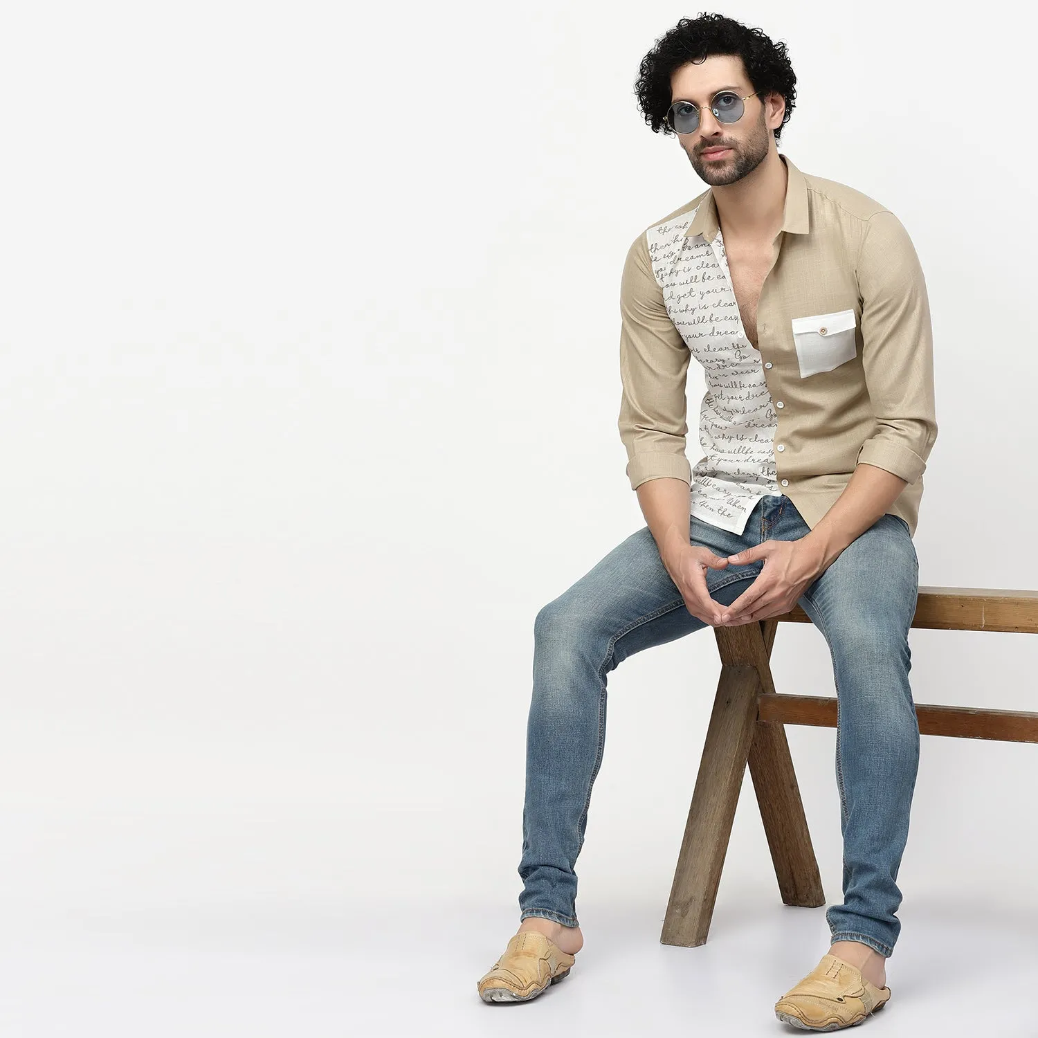 Linen Shirt With Embroiderd Calligraphy