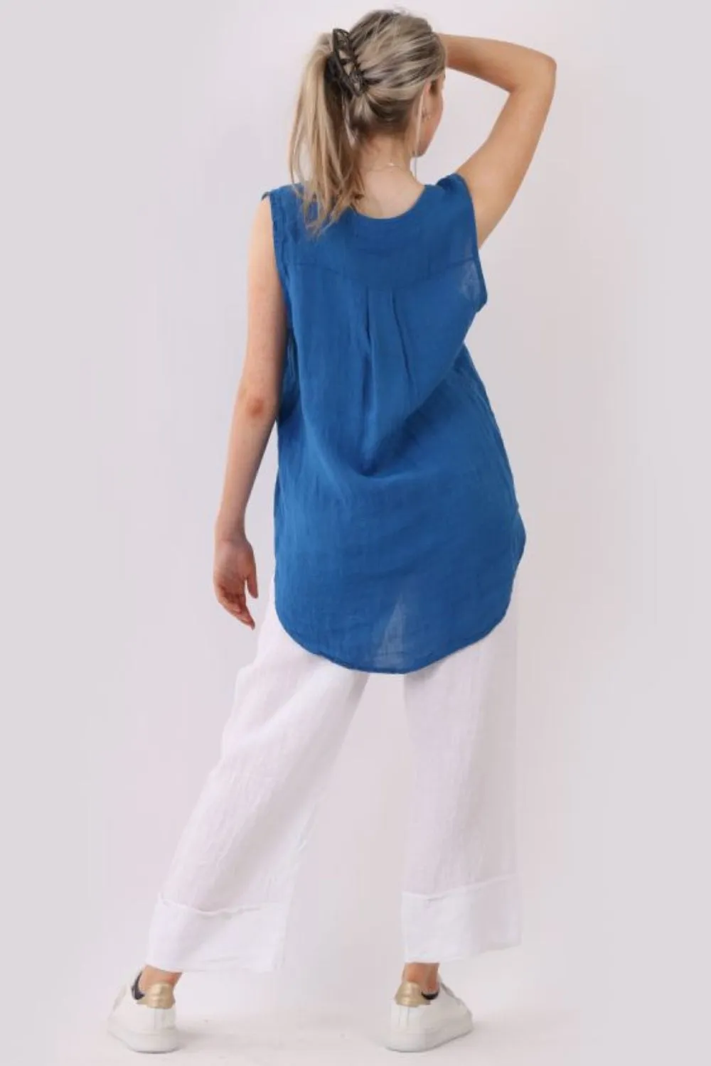 Linen Sleeveless Long Top - Royal