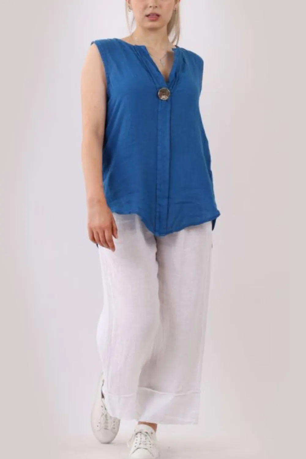 Linen Sleeveless Long Top - Royal