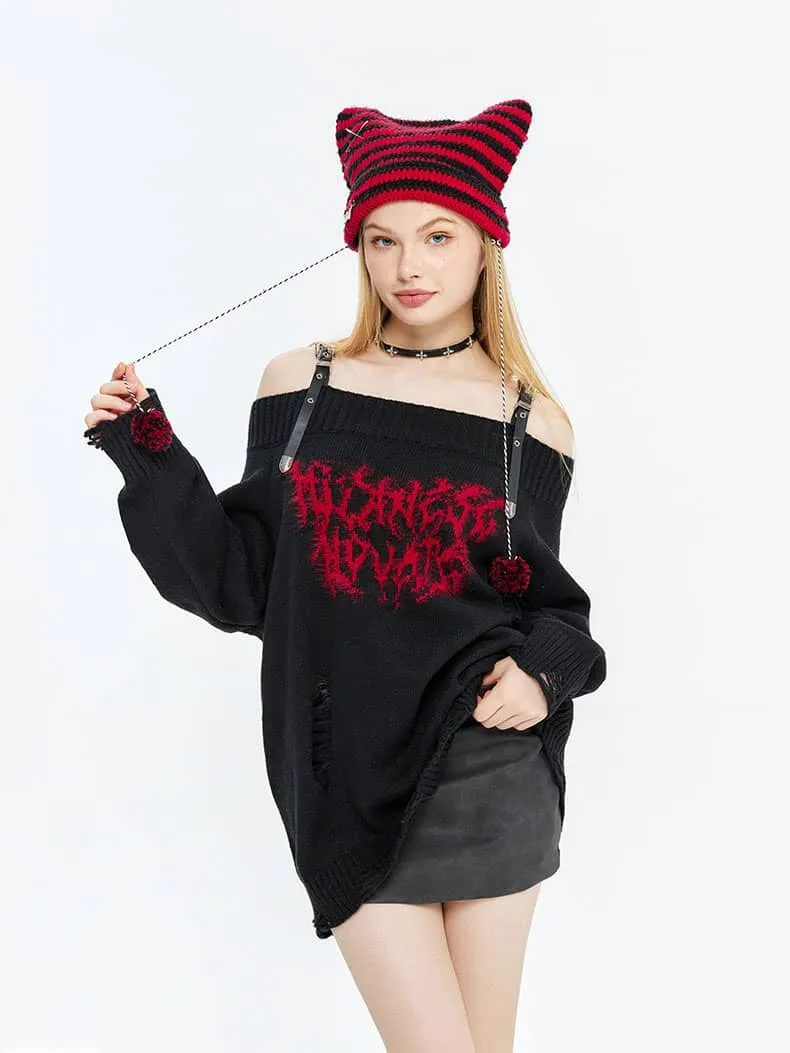 Loose-fitting sweater with one-shoulder design