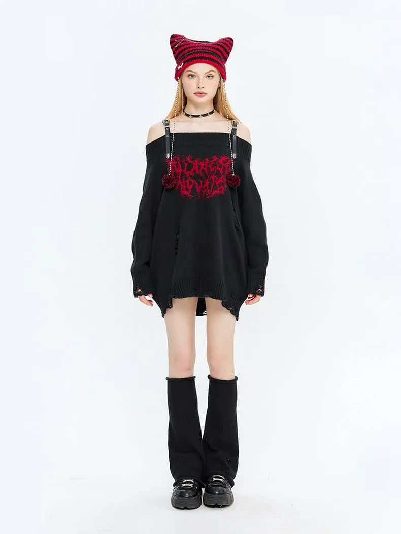Loose-fitting sweater with one-shoulder design