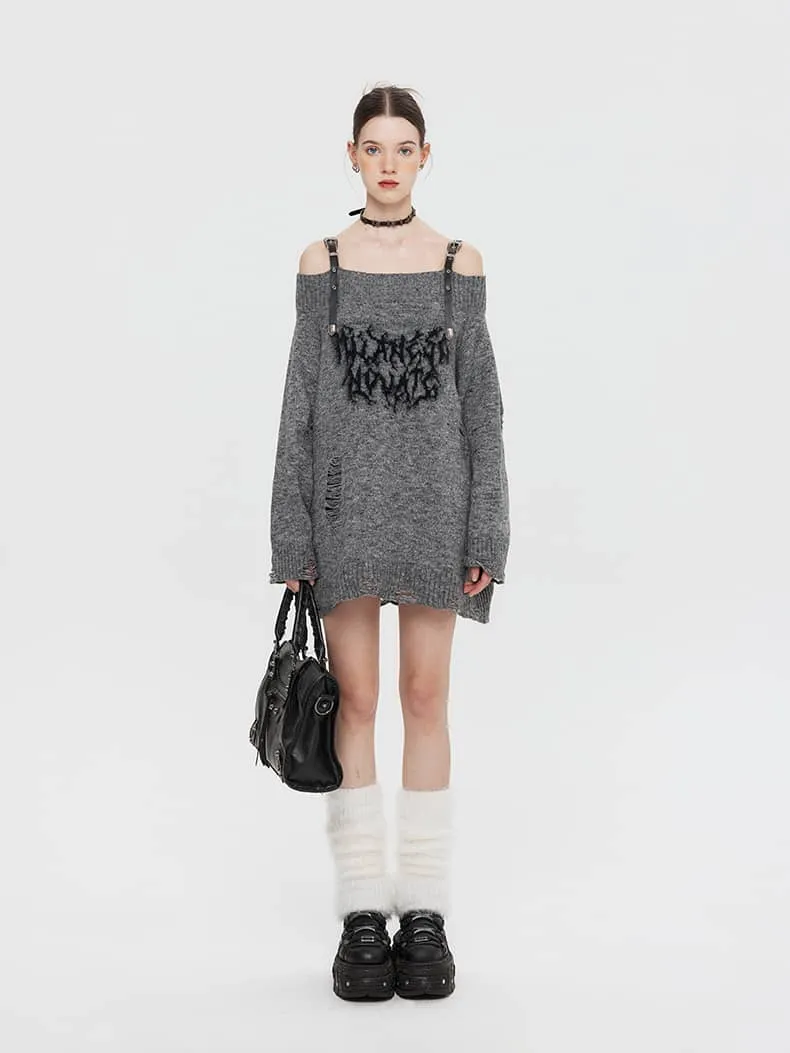 Loose-fitting sweater with one-shoulder design