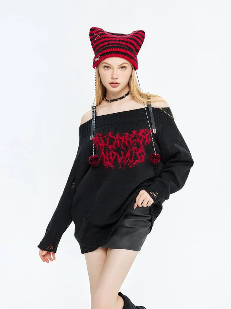 Loose-fitting sweater with one-shoulder design