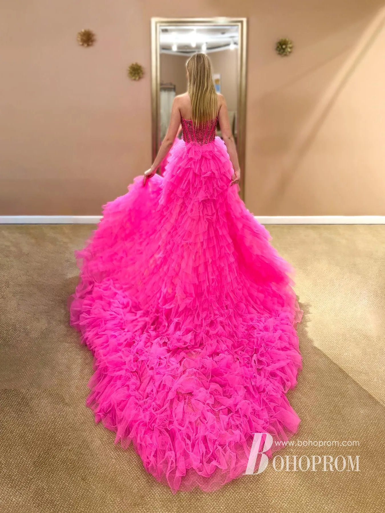 Marvelous Sweetheart High-low Tiered Tulle Beaded A-line Prom Dress PD688
