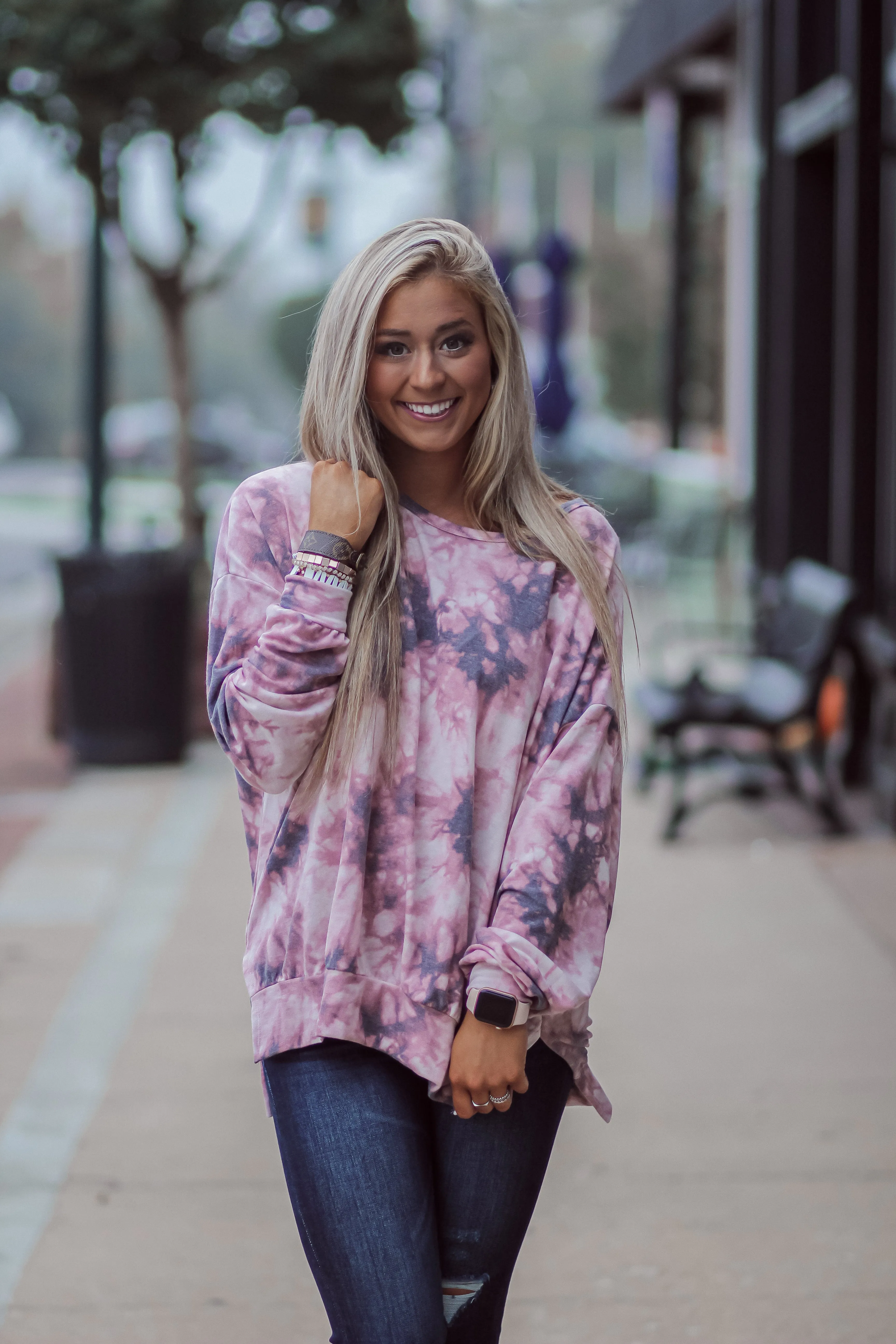 Mauve Multi Tie Dye Knit Sweatshirt