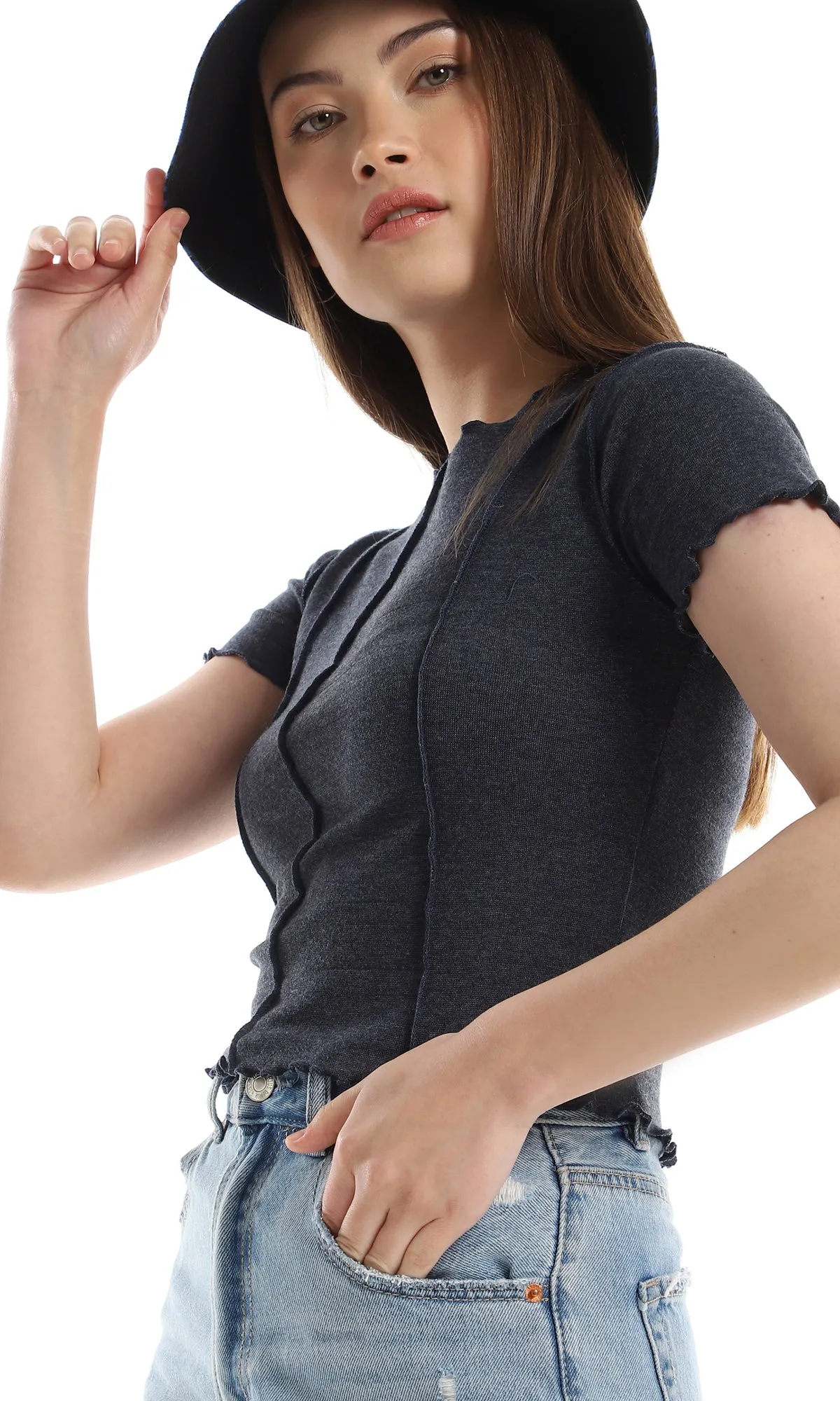 o164655-ruffled-hemline-short-sleeves-round-heather-navy-blue-top-women-short-sleeve-t-shirt