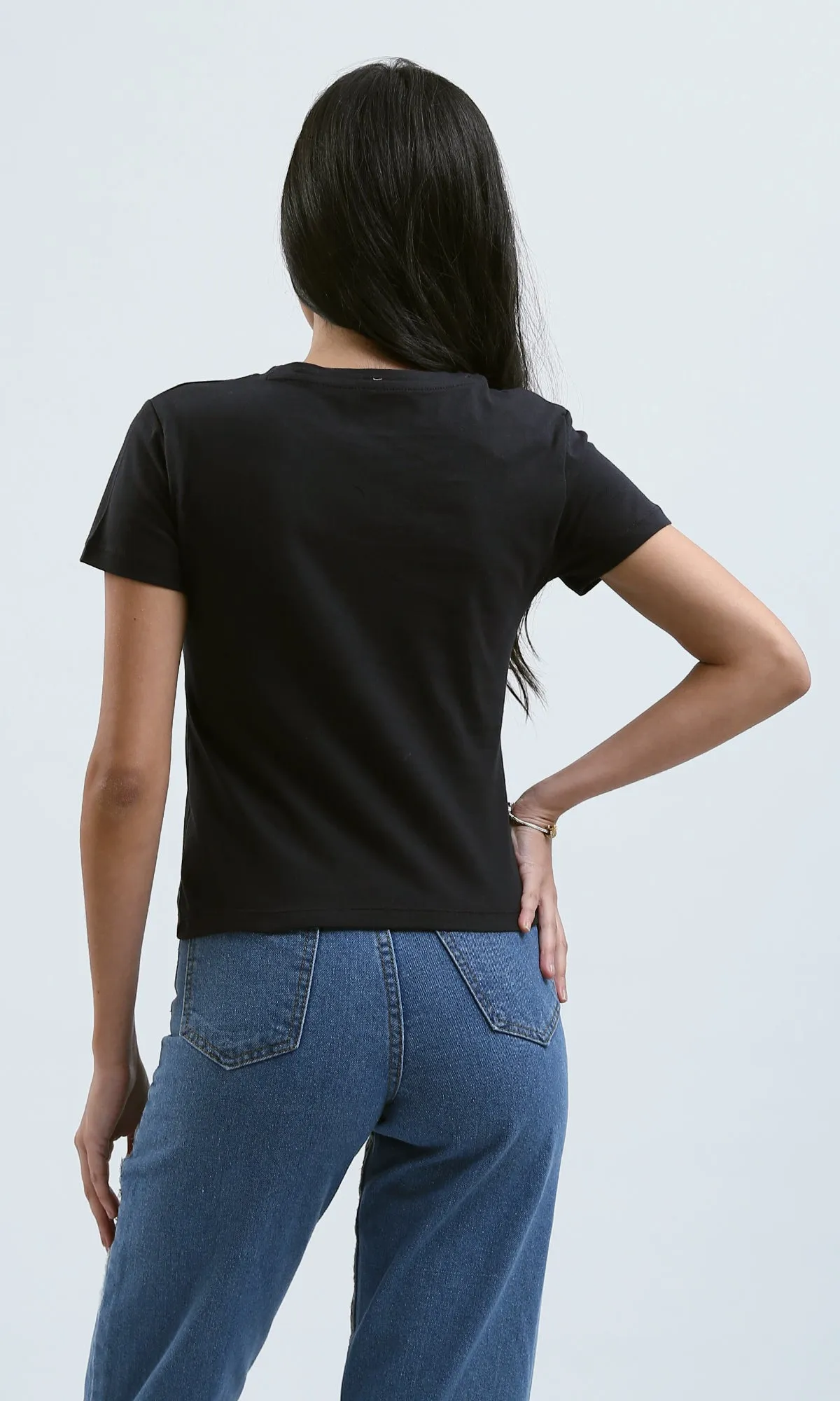 O183069 Printed "Dreamer" Short Sleeves Black Cotton Tee