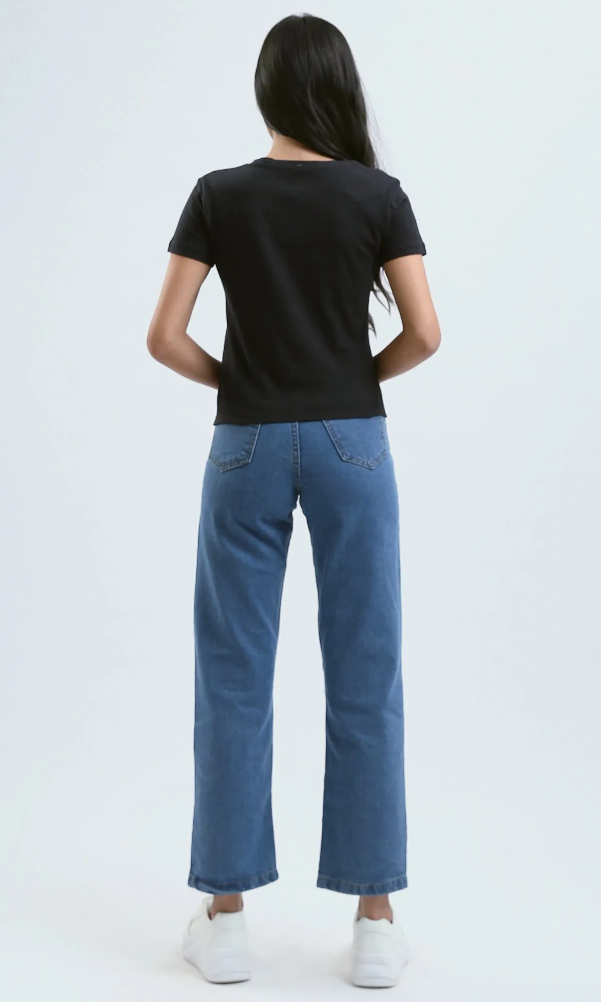 O183069 Printed "Dreamer" Short Sleeves Black Cotton Tee