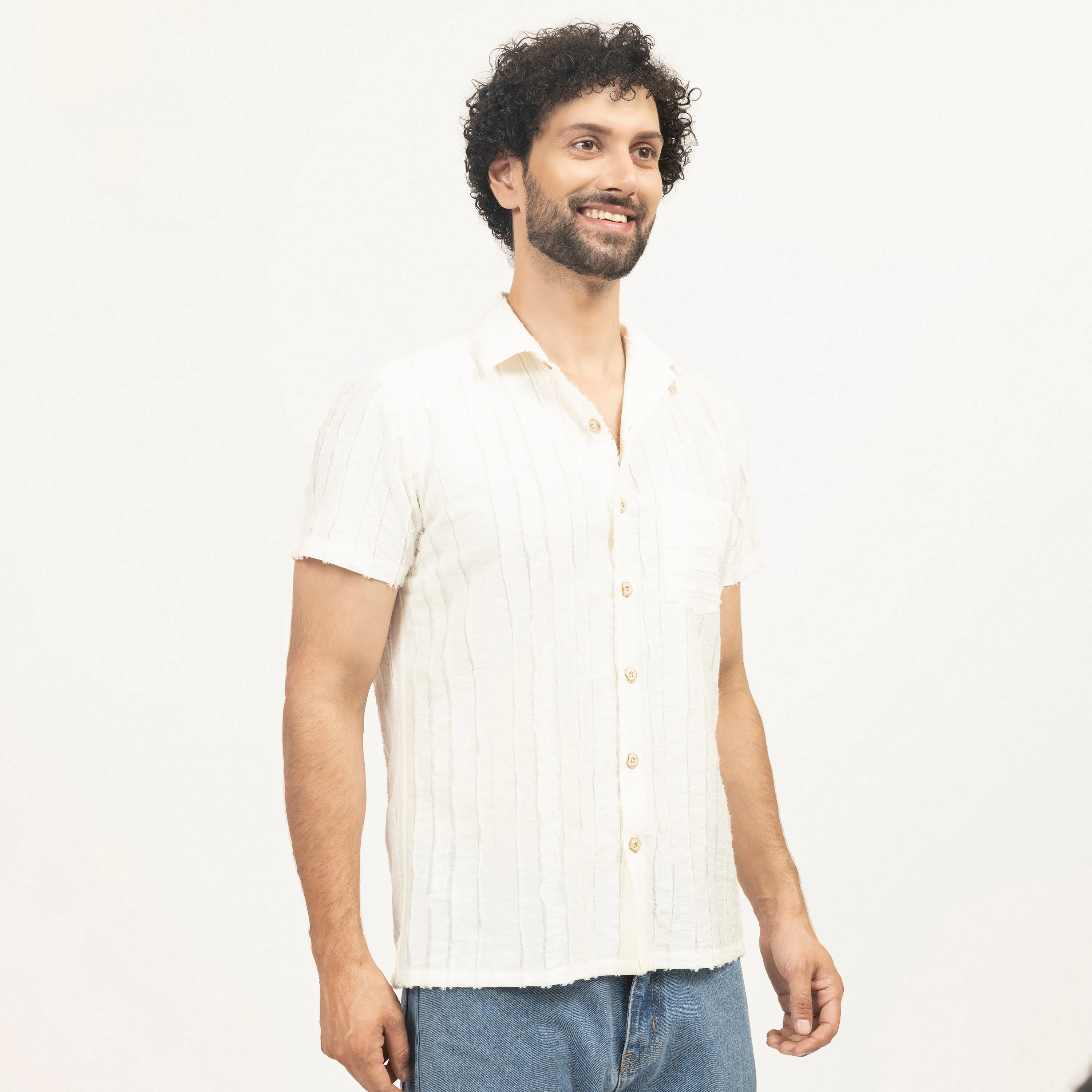 Off White Patch Textured Shirt