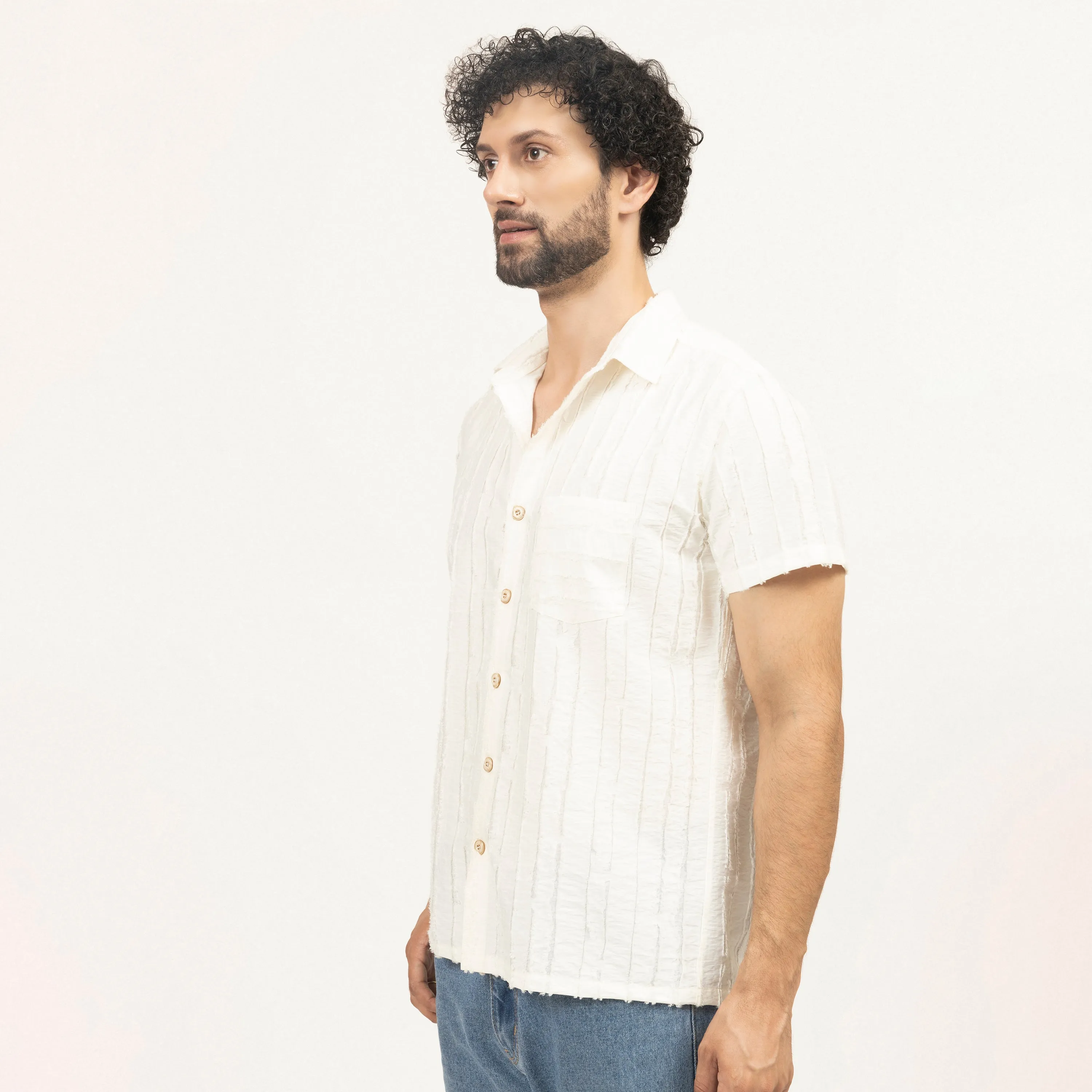 Off White Patch Textured Shirt