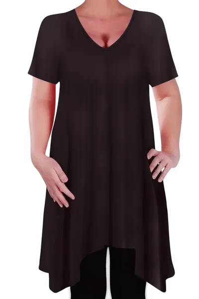 Olivia V Neck Long Tunic Uneven Hem Plus Size Flared Top