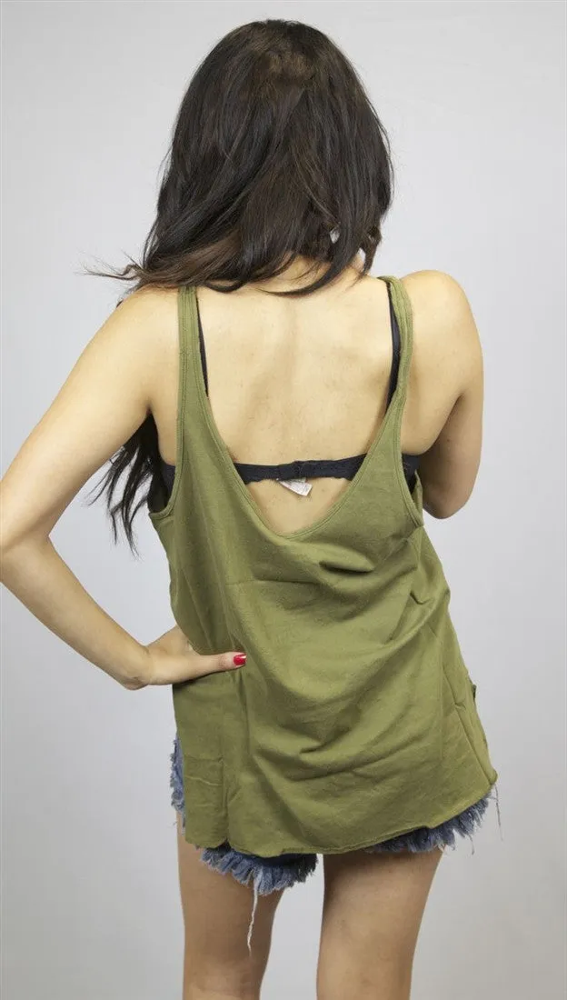One Teaspoon Defender Pacific Side Split Tank in Khaki