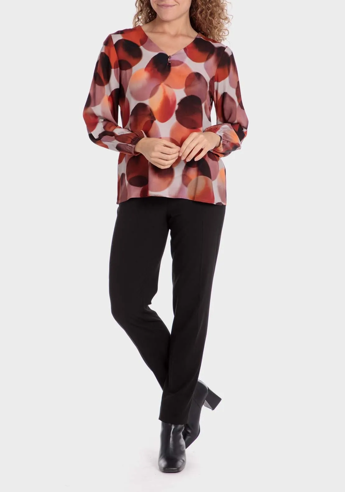 Printed Loose Fitting Blouse - Garnet