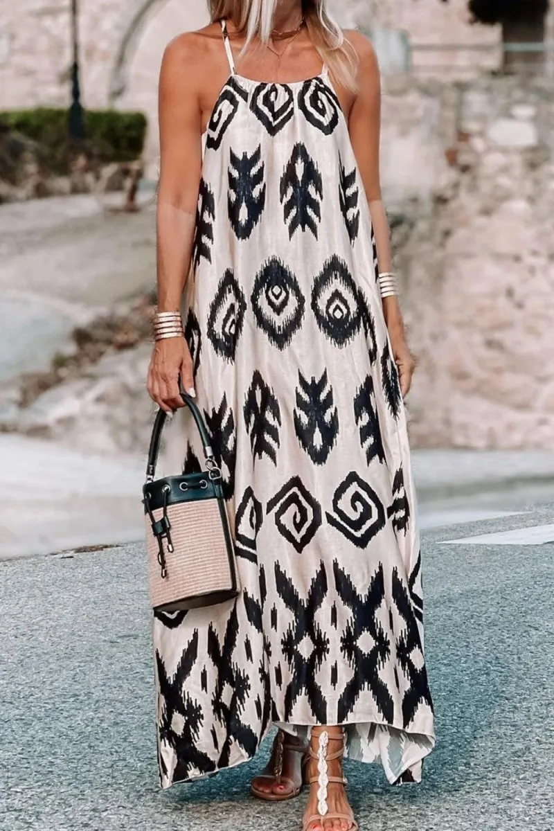 Printed Maxi White and Black Dress