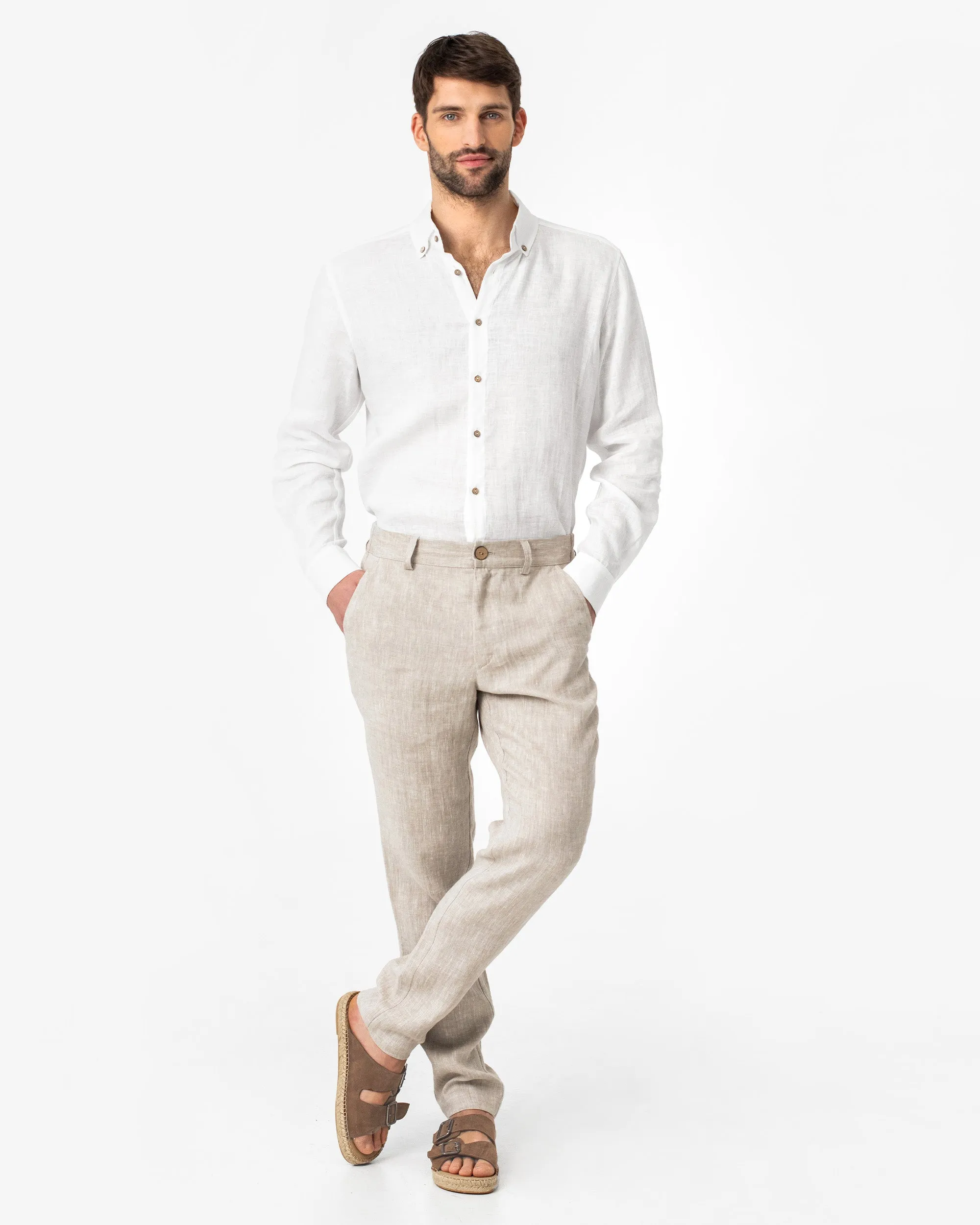 Regular straight leg men's linen pants SOGLIO in Natural melange