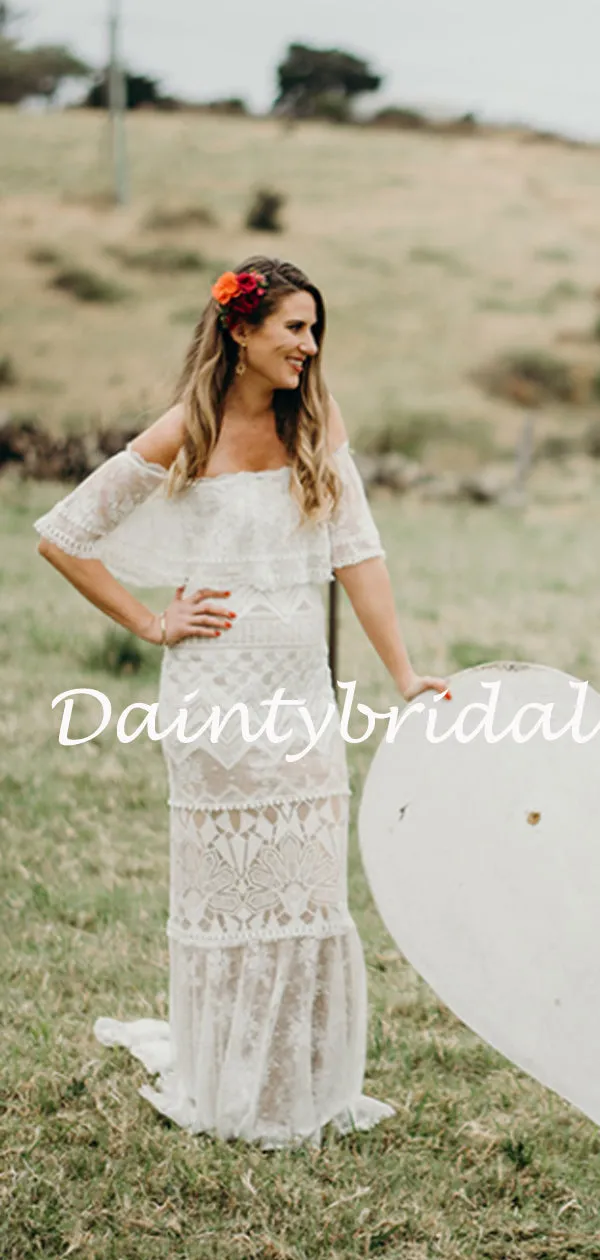 Simple Straight Mermaid Tulle Lace Long Wedding Dresses.DB10785