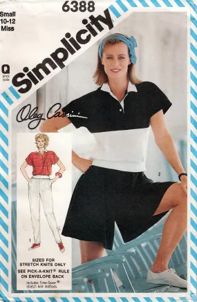 Simplicity 6388 OLEG CASSINI Womens Stretch Pullover Top Shorts & Pants 1980s Vintage Sewing Pattern Size SMALL 10 - 12 UNCUT Factory Folded